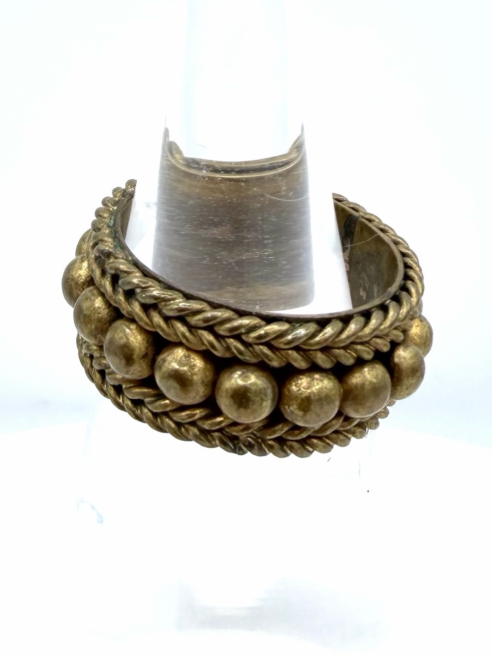 Vintage 1970’s Ancient Roman Pompeii Style Mens Brass Ring Jewelry Beaded Rope